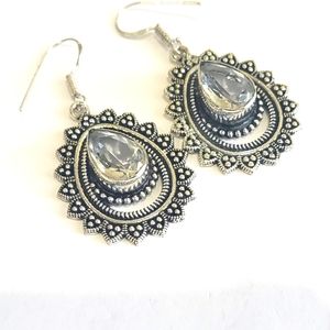 Handmade White Topaz 925 Vintage Antique Drop Earrings